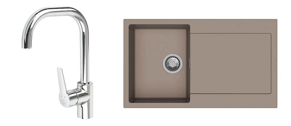 K-StrongSinks S3 Set dřez Zala 860x500mm granit béžová + Baterie Garonne chrom