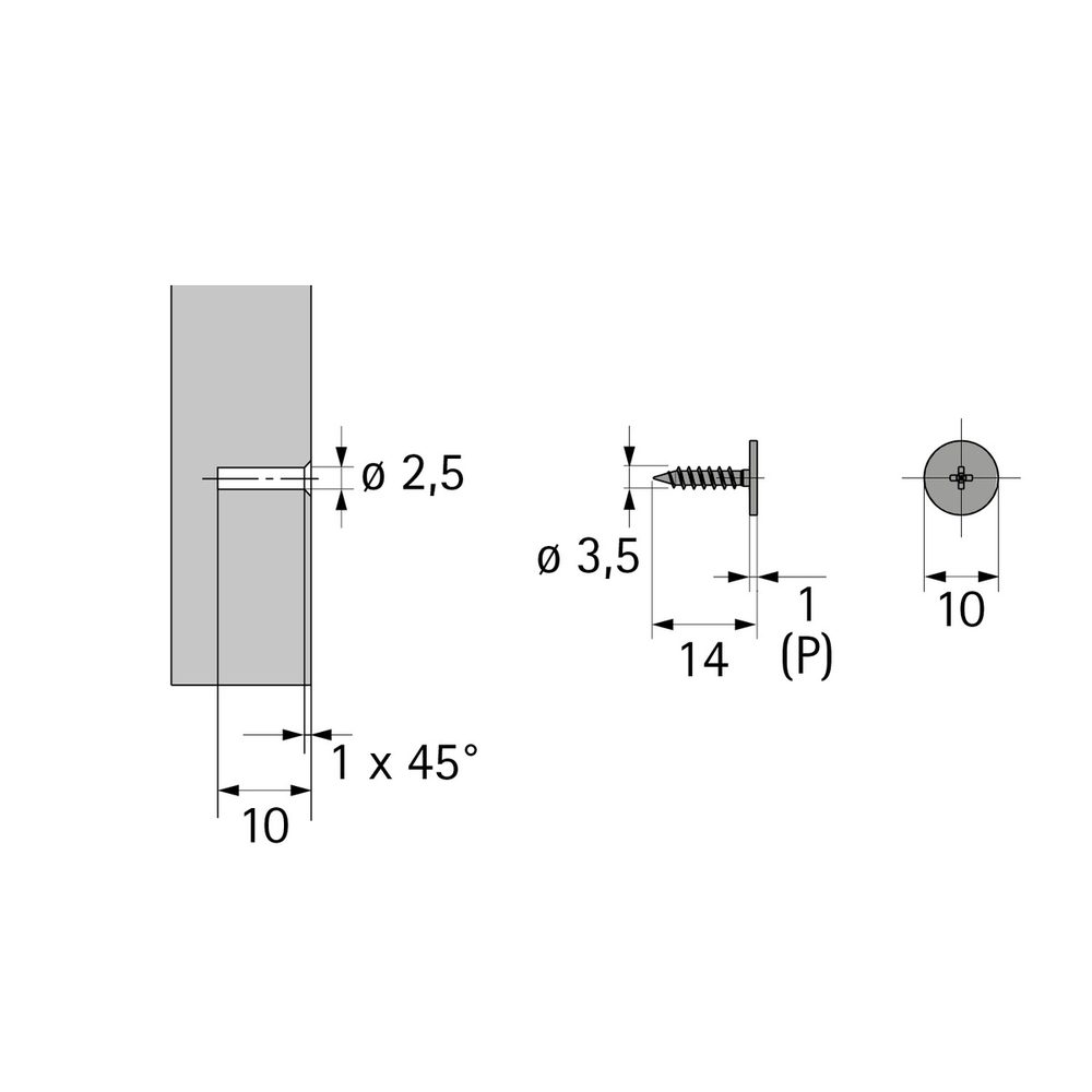 HETTICH 9386068 protikus PTO k našroubování, D10x1mm, vrtání D2,5x10mm