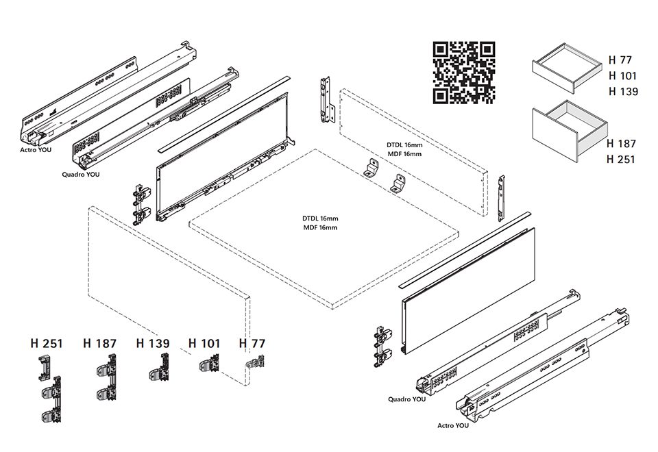 K-HETTICH komplet AvanTech YOU 139/550, bílá, 30 kg, Q/PTO, vrut