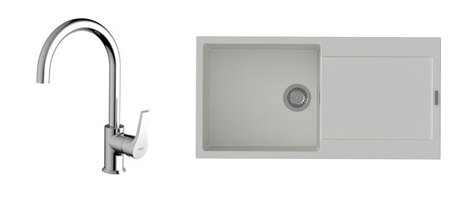 K-StrongSinks S3 Set dřez Zala 1000x500mm granit bílá + Baterie Rhona chrom