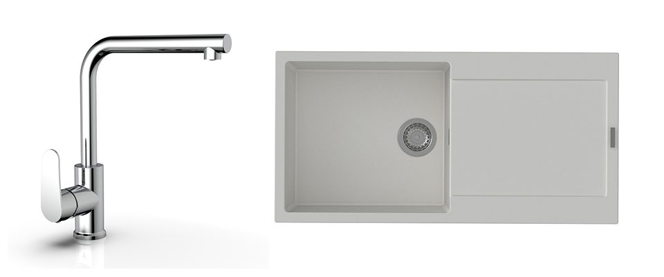 K-StrongSinks S3 Set dřez Zala 1000x500mm granit bílá + Baterie Stréva chr.