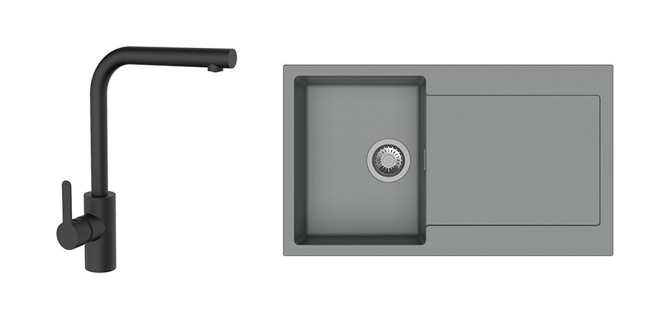 K-StrongSinks S3 Set dřez Zala 860x500mm granit šedá + Baterie Ipoly černá