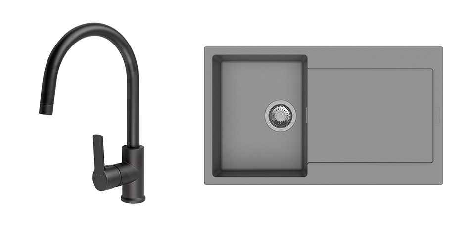 K-StrongSinks S3 Set dřez Zala 860x500mm granit šedá + Baterie Loira černá