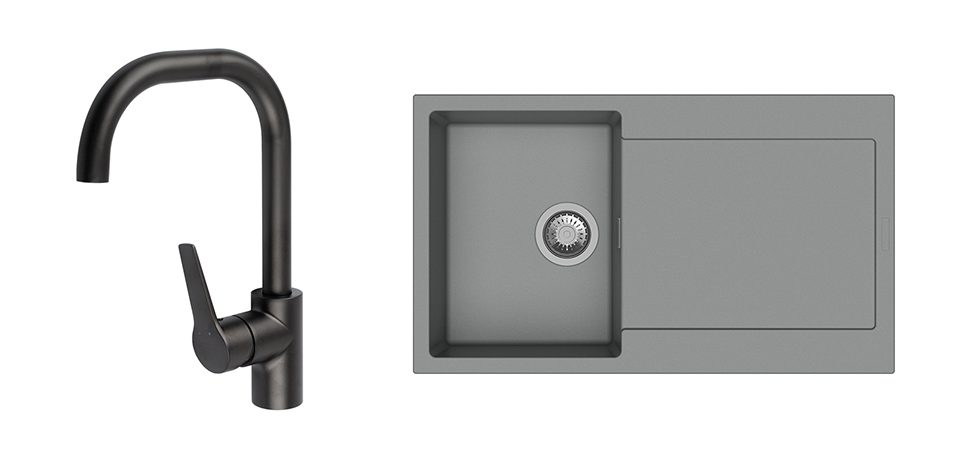 K-StrongSinks S3 Set dřez Zala 860x500mm granit šedá + Baterie Garonne černá