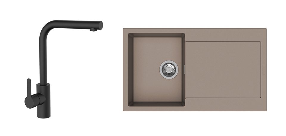 K-StrongSinks S3 Set dřez Zala 860x500mm granit béžová + Baterie Ipoly černá