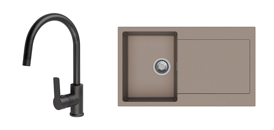 K-StrongSinks S3 Set dřez Zala 860x500mm granit béžová + Baterie Loira černá