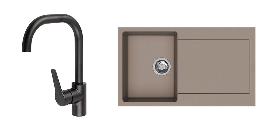 K-StrongSinks S3 Set dřez Zala 860x500mm granit béžová + Baterie Garonne černá