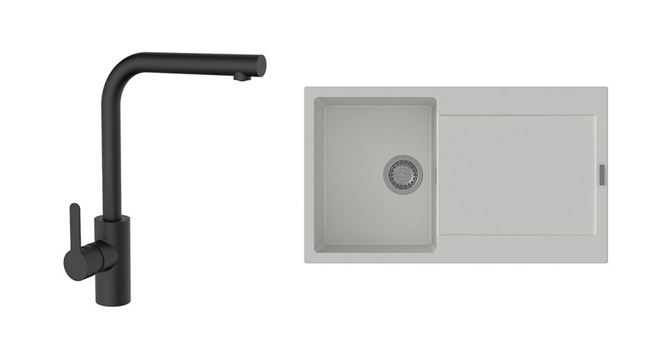 K-StrongSinks S3 Set dřez Zala 860x500mm granit bílá + Baterie Ipoly černá