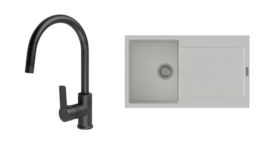 K-StrongSinks S3 Set dřez Zala 860x500mm granit bílá + Baterie Loira černá