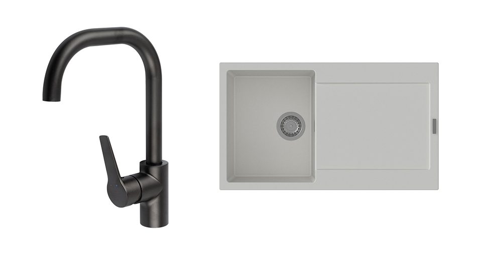 K-StrongSinks S3 Set dřez Zala 860x500mm granit bílá + Baterie Garonne černá
