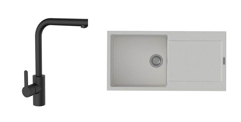 K-StrongSinks S3 Set dřez Zala 1000x500mm granit bílá + Baterie Ipoly černá
