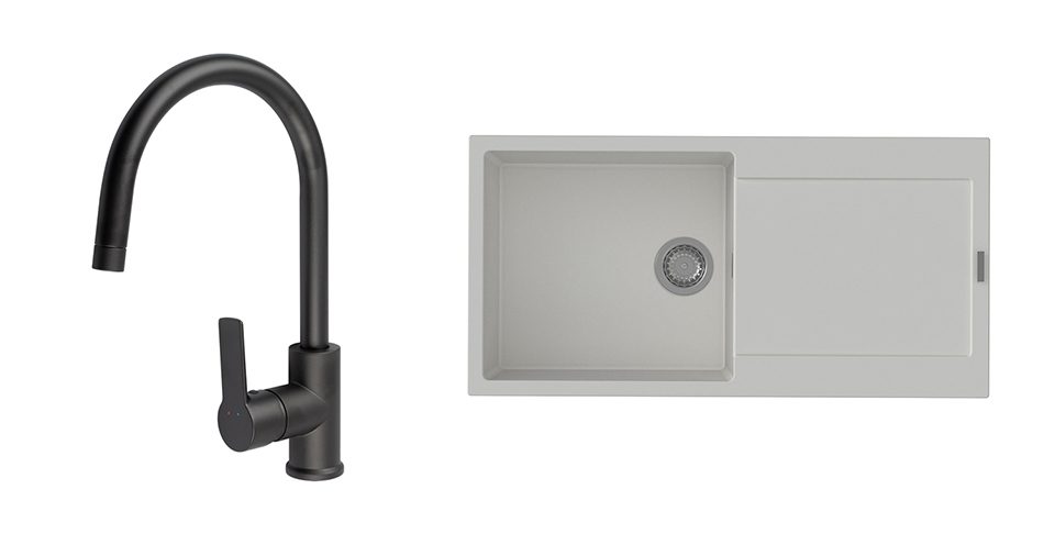 K-StrongSinks S3 Set dřez Zala 1000x500mm granit bílá + Baterie Loira černá