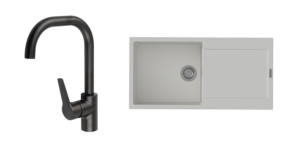 K-StrongSinks S3 Set dřez Zala 1000x500mm granit bílá + Baterie Garonne černá