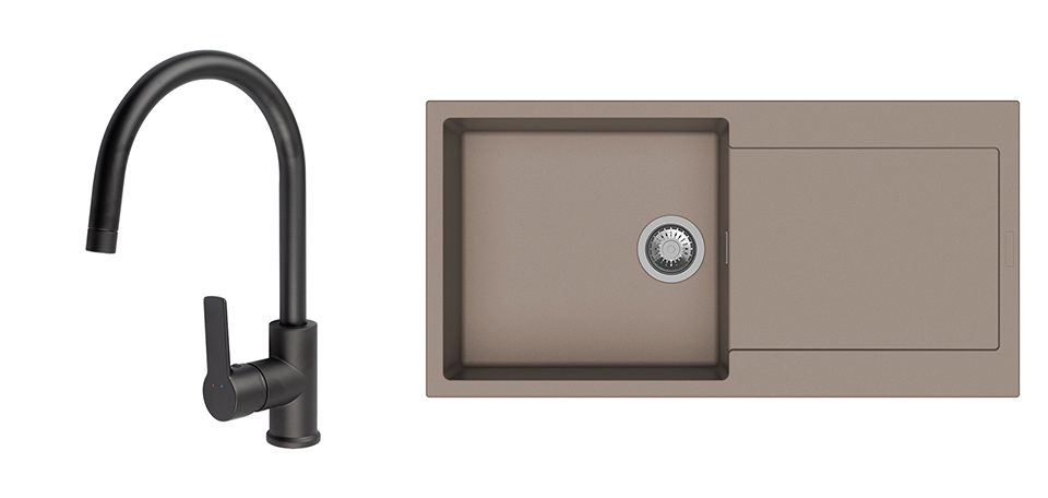 K-StrongSinks S3 Set dřez Zala 1000x500mm granit béžová + Baterie Loira černá