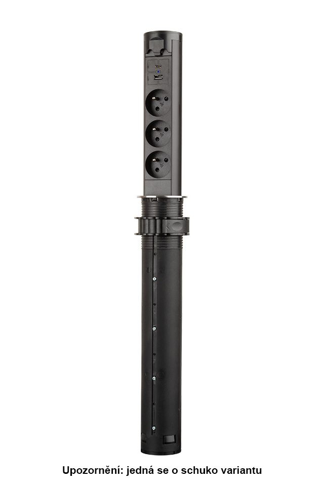 StrongPower elektricky výsuvná zásuvka 3x 230V Schuko, USB A+C, černá
