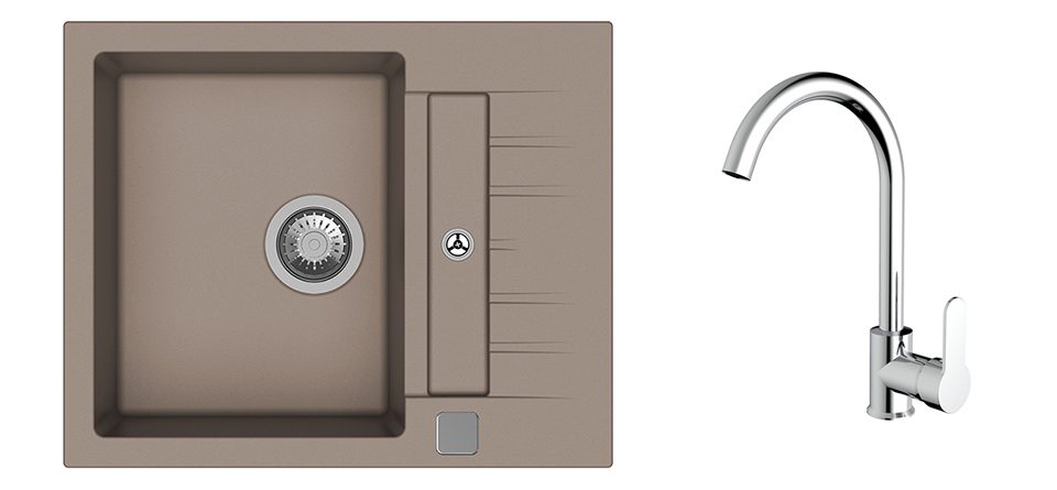 K-StrongSinks S3 Set dřez Vardar 615x500mm granit béžová + Baterie Seina chrom