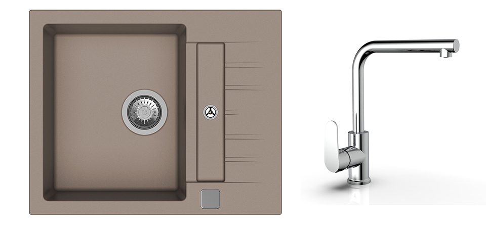 K-StrongSinks S3 Set dřez Vardar 615x500mm granit béžová + Bater. Stréva chrom