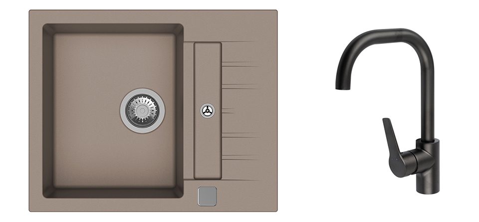 K-StrongSinks S3 Set dřez Vardar 615x500mm granit béžová + Bater. Garonne černá