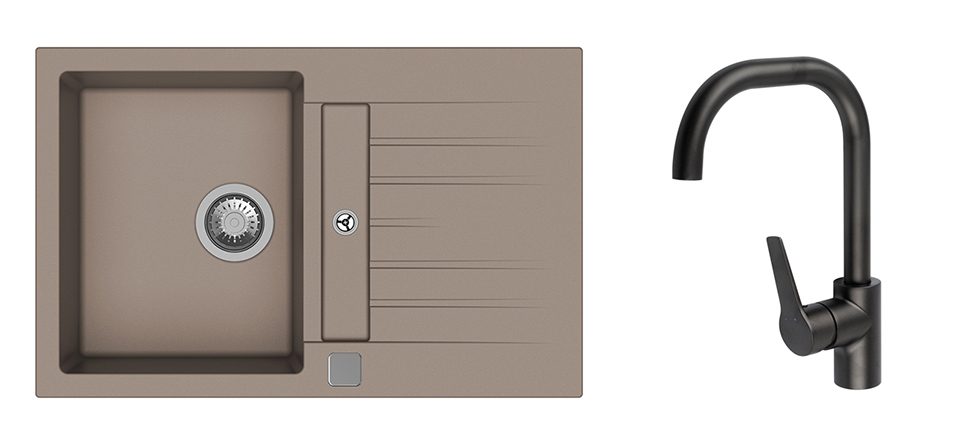 K-StrongSinks S3 Set dřez Vardar 780x500mm granit béžová + Bater. Garonne černá