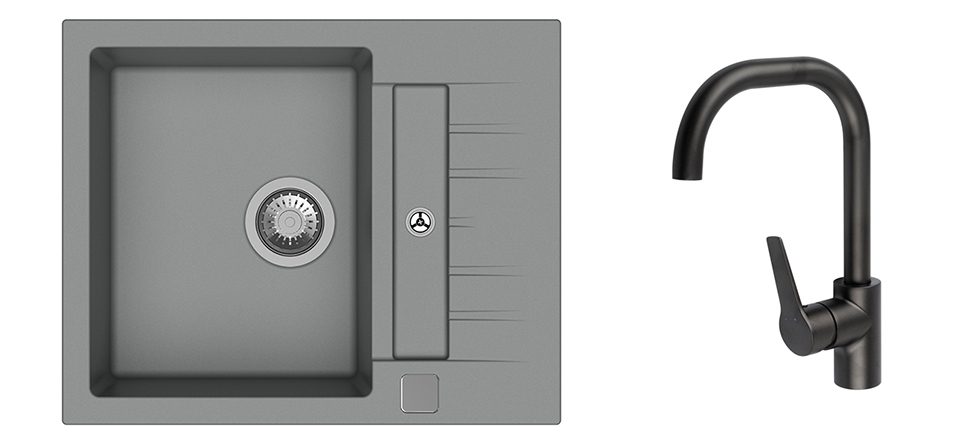 K-StrongSinks S3 Set dřez Vardar 615x500mm granit šedá + Baterie Garonne černá