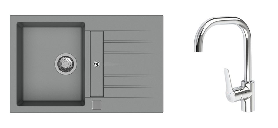 K-StrongSinks S3 Set dřez Vardar 780x500mm granit šedá + Baterie Garonne chr.