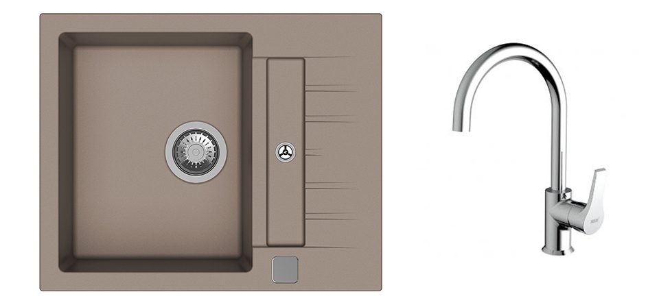 K-StrongSinks S3 Set dřez Vardar 615x500mm granit béžová + Baterie Rhona chrom