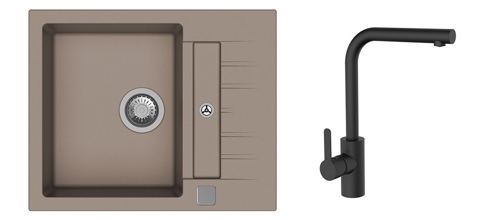 K-StrongSinks S3 Set dřez Vardar 615x500mm granit béžová + Baterie Ipoly černá