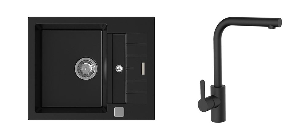 K-StrongSinks S3 Set dřez Vardar 615x500mm granit černá + Baterie Ipoly černá
