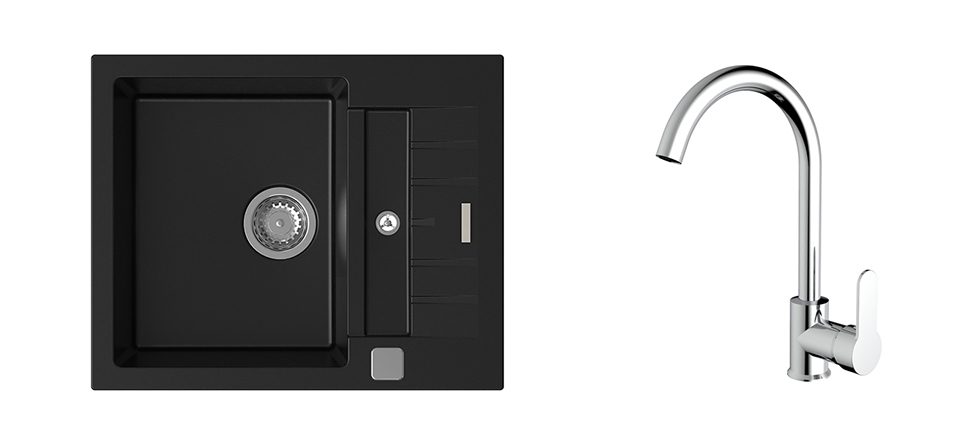 K-StrongSinks S3 Set dřez Vardar 615x500mm granit černá + Baterie Seina chrom