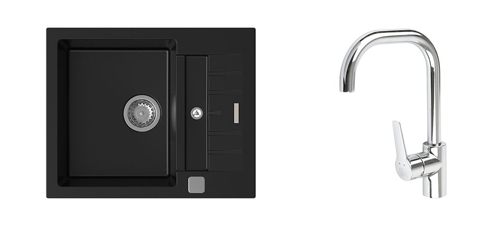 K-StrongSinks S3 Set dřez Vardar 615x500mm granit černá + Bater. Garonne chrom