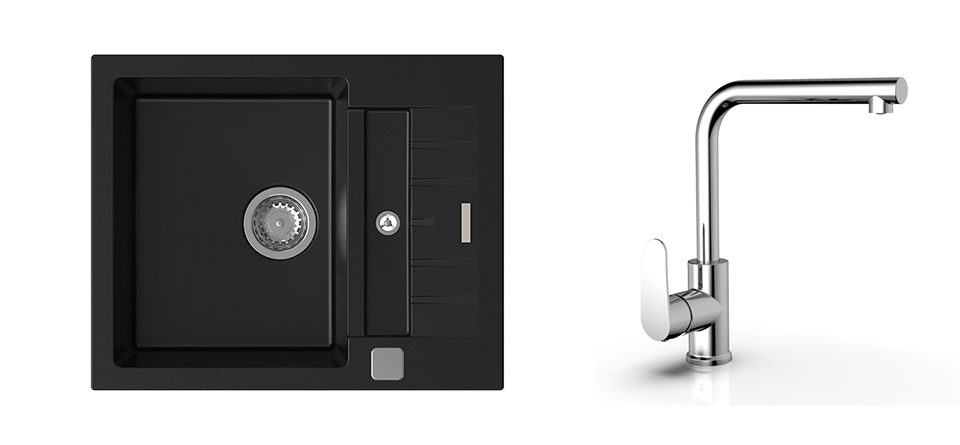 K-StrongSinks S3 Set dřez Vardar 615x500mm granit černá + Bater. Stréva chrom