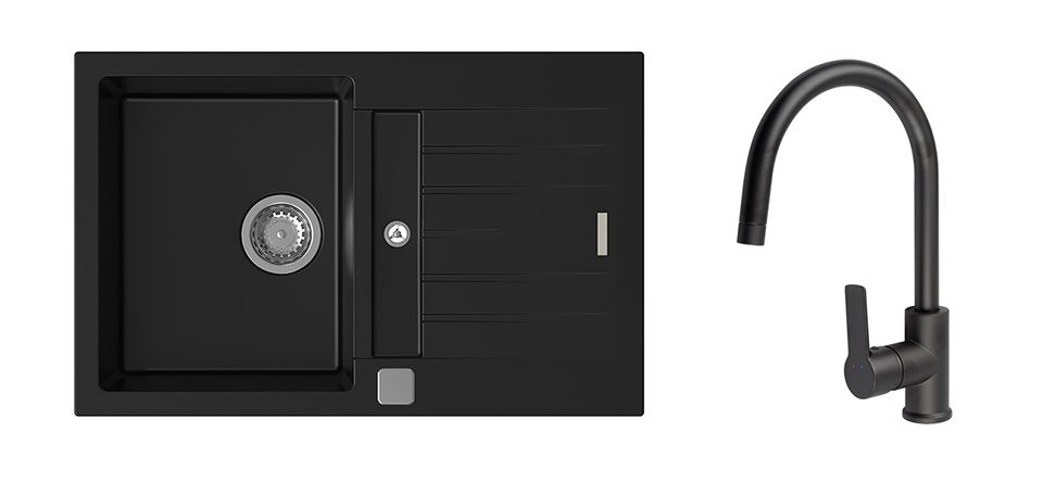 K-StrongSinks S3 Set dřez Vardar 780x500mm granit černá + Baterie Loira černá