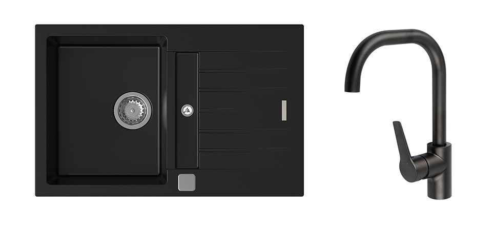 K-StrongSinks S3 Set dřez Vardar 780x500mm granit černá + Baterie Garonne čer.