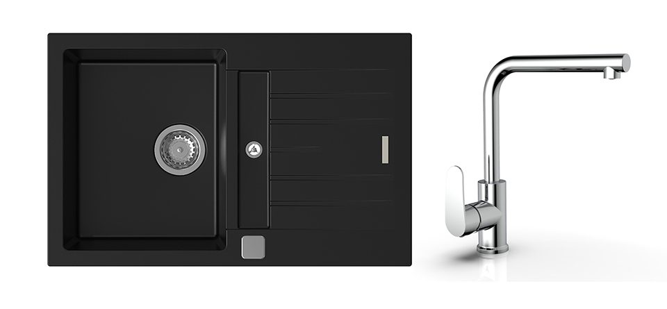 K-StrongSinks S3 Set dřez Vardar 780x500mm granit černá + Baterie Stréva chr.