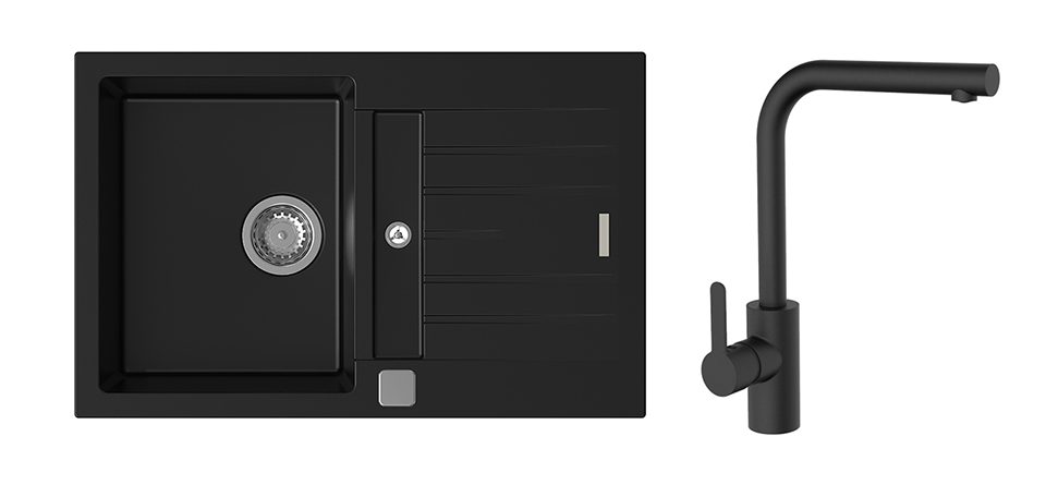 K-StrongSinks S3 Set dřez Vardar 780x500mm granit černá + Baterie Ipoly černá
