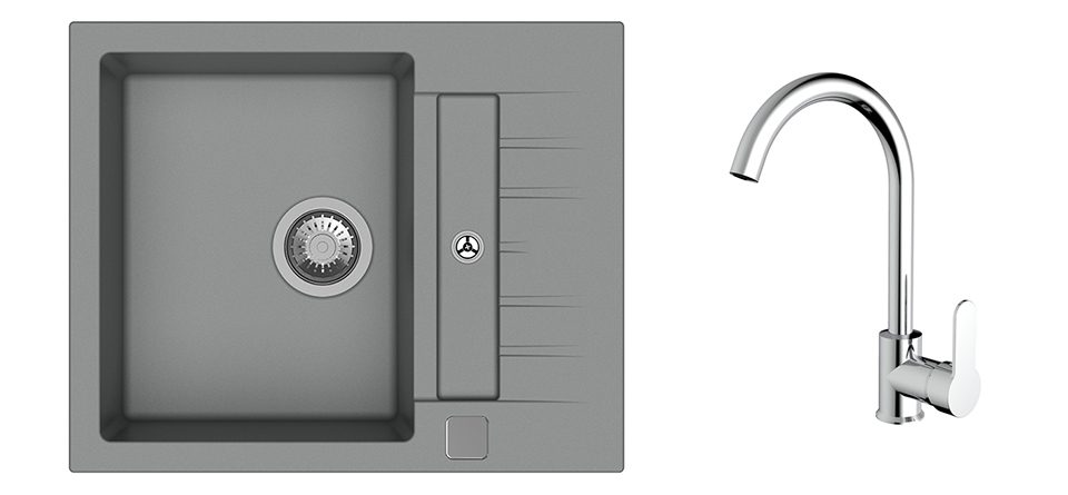 K-StrongSinks S3 Set dřez Vardar 615x500mm granit šedá + Baterie Seina chrom