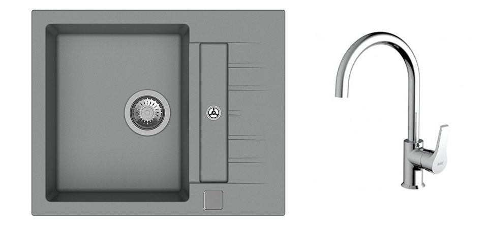 K-StrongSinks S3 Set dřez Vardar 615x500mm granit šedá + Baterie Rhona chrom