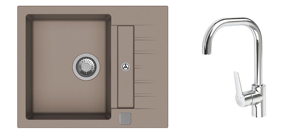 K-StrongSinks S3 Set dřez Vardar 615x500mm granit béžová + Bater. Garonne chrom