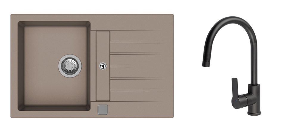 K-StrongSinks S3 Set dřez Vardar 780x500mm granit béžová + Baterie Loira černá