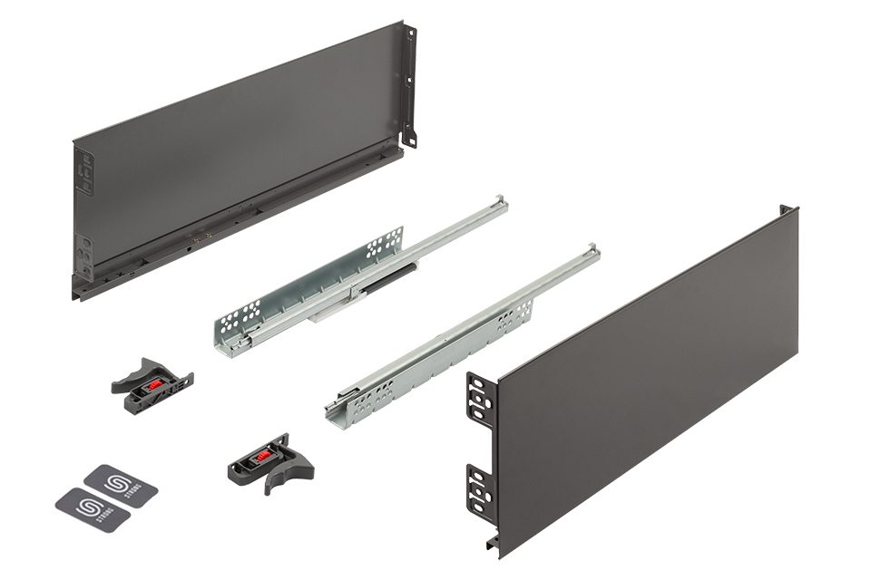 K-StrongMini zásuvka 185/450mm, tlumený částečný výsuv 25kg, šedá