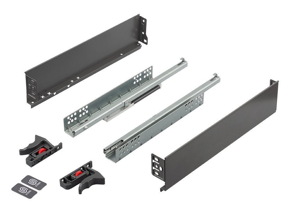 K-StrongMini zásuvka 89/400mm, tlumený částečný výsuv 25kg, šedá