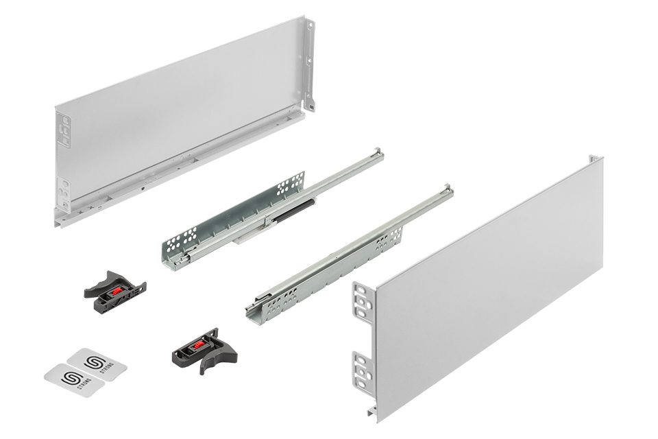 K-StrongMini zásuvka 185/300mm, tlumený plnovýsuv 30kg, bílá