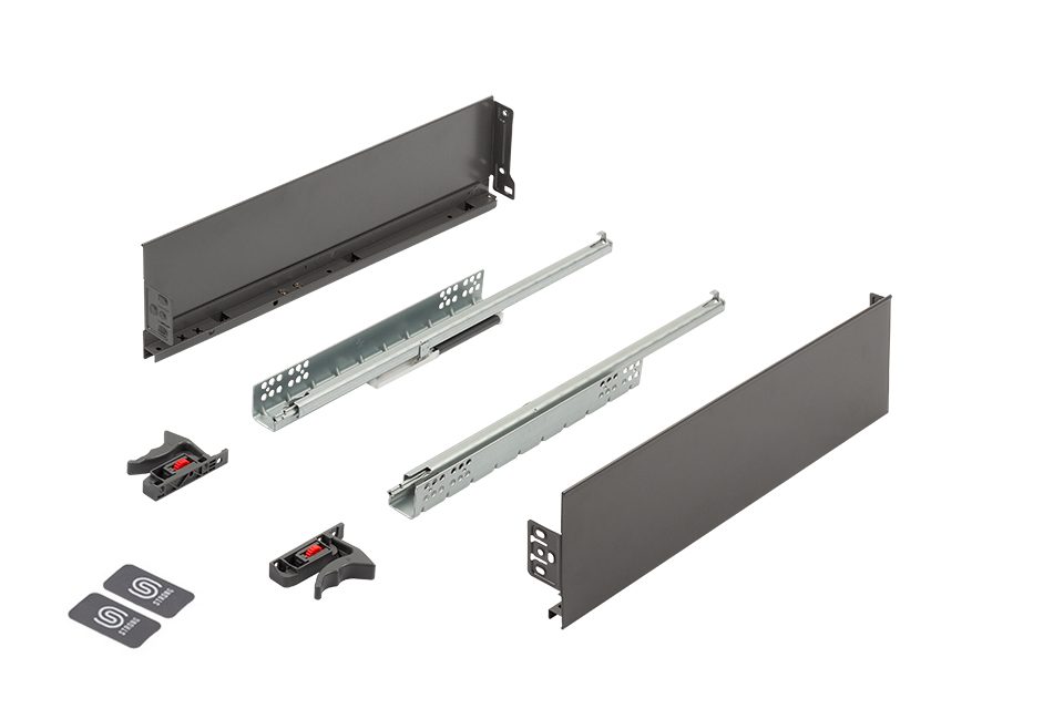 K-StrongMini zásuvka 121/450mm, tlumený částečný výsuv 25kg, šedá