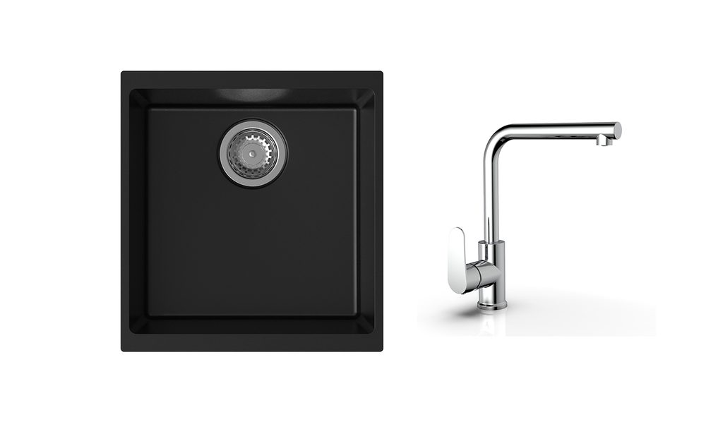 K-StrongSinks S3 Set dřez Hron 430x460mm granit černá + Baterie Stréva chrom