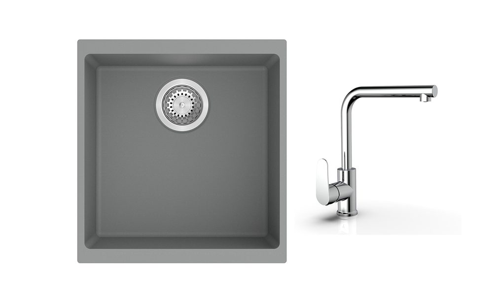 K-StrongSinks S3 Set dřez Hron 430x460mm granit šedá + Baterie Stréva chrom