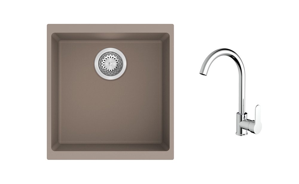 K-StrongSinks S3 Set dřez Hron 430x460mm granit béžová + Baterie Seina chrom