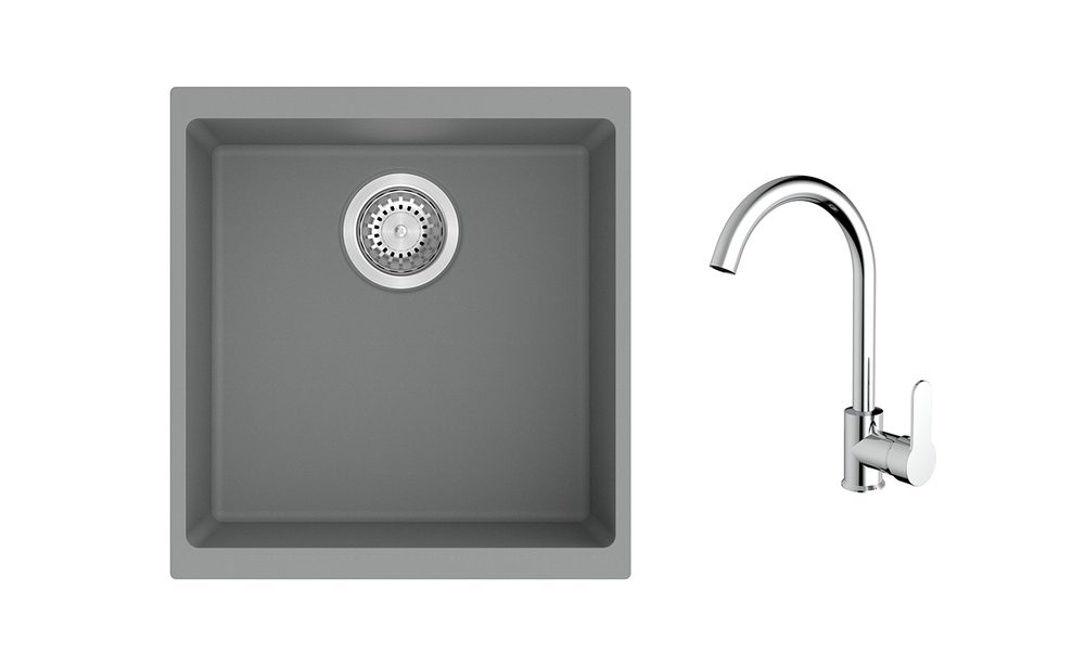 K-StrongSinks S3 Set dřez Hron 430x460mm granit šedá + Baterie Seina chrom