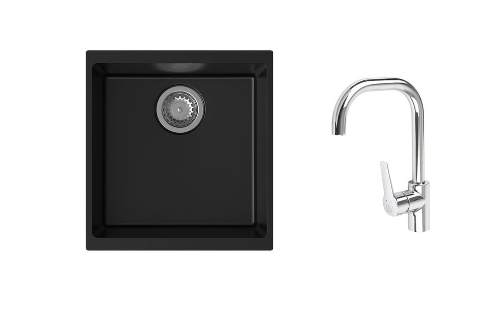 K-StrongSinks S3 Set dřez Hron 430x460mm granit černá + Baterie Garonne chrom
