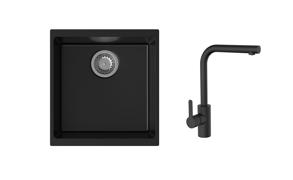 K-StrongSinks S3 Set dřez Hron 430x460mm granit černá + Baterie Ipoly černá