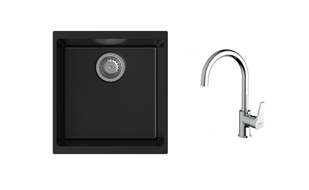 K-StrongSinks S3 Set dřez Hron 430x460mm granit černá + Baterie Rhona chrom